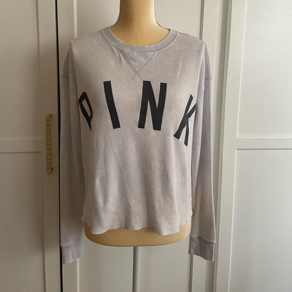 PINK VICTORIA'S SECRET Waffle Knit Long Sleeve Tee Tie Dye SIZE S